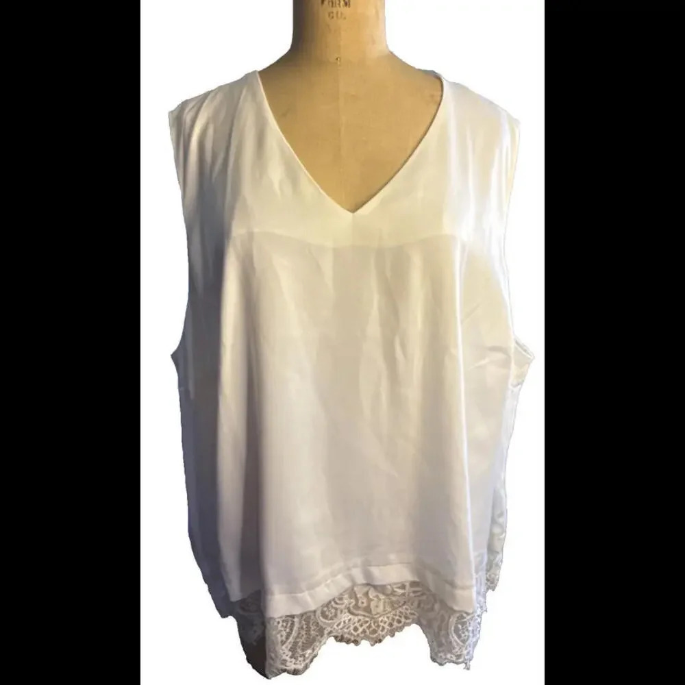 The Limited Off White Cream Business Dress Silky Lace Trim V‎ Neck Cami Tank NWT